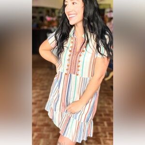 Anthropologie-THML-M-V-neck, cap sleeve, collared, above the knee, ruffled dress